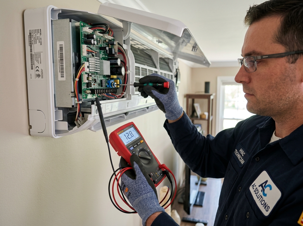 Açıq kondisioner paneli və elektron plata təmiri edən texnik